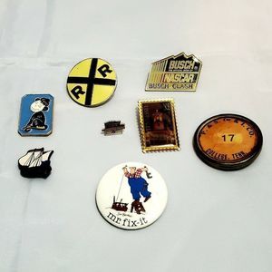 Vintage Buttons Pins Lot of 8 80s 90s‎ Rare Lot Mix All Styles